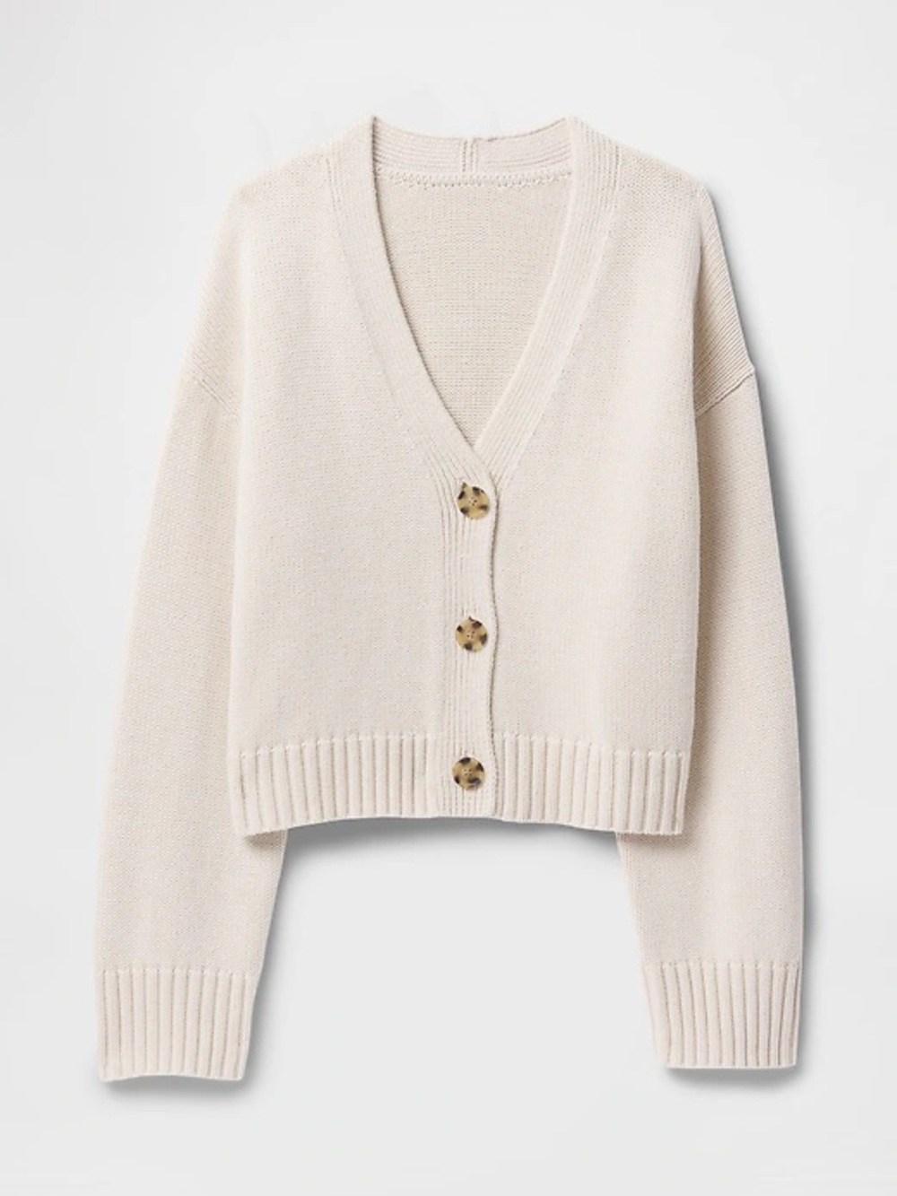 GAP Cream Button-Front 100% Cotton Chunky V Neck Knit Cardigan